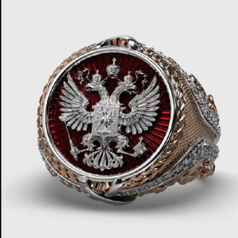 Double Headed Eagle Ring with Hand Engraved Side Details Carved Rose Gold Pink